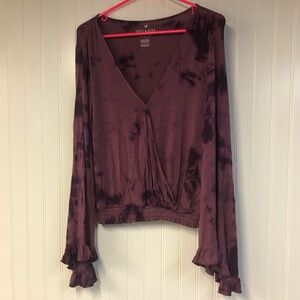 American Eagle Purple Women's Top Soft & Sexy Small Tie Dye Bell Sleeve